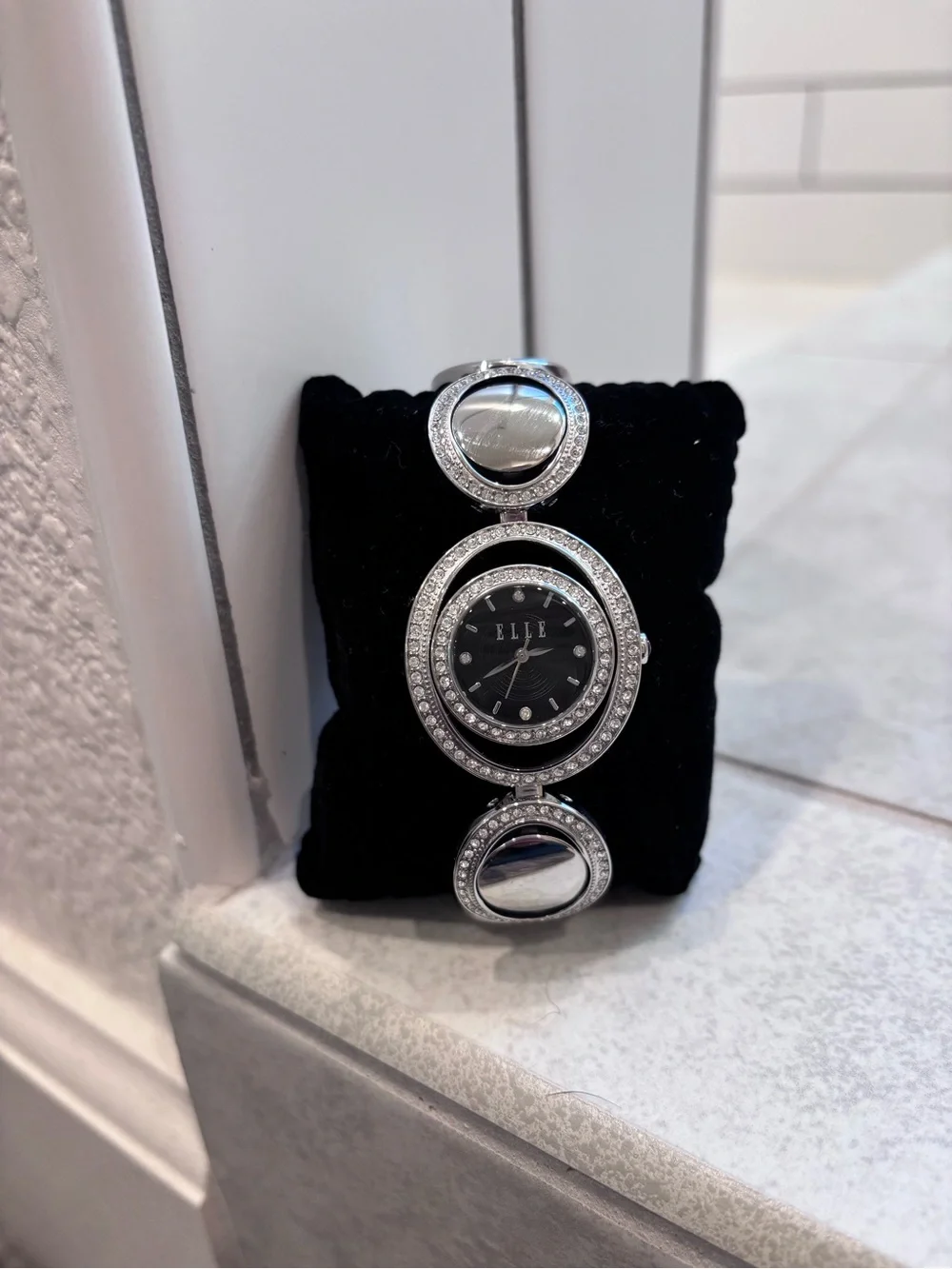 Y2K Rhinestone Bracelet Watch Silver Black Dial Glam McBling NWT